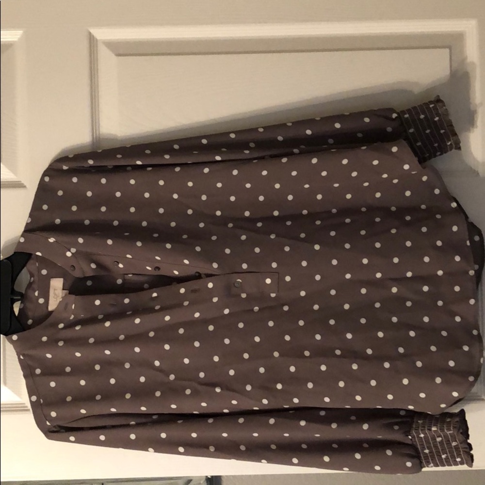 Loft Sheer Gray & White Polka Dot Blouse